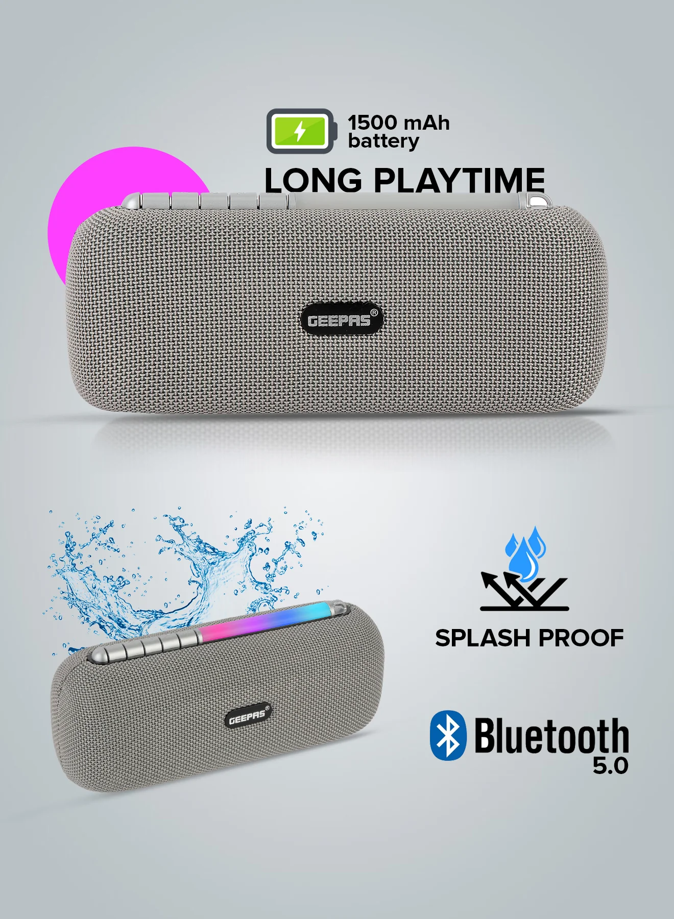 Geepas GMS11172 Rechargeable Bluetooth Speaker |10W Powerful Stereo Output| TWS Connectivity|  USB/TF/AUX/FM Support| Hands-Free Calling| Portable Design|2 Years Warranty - Image 6