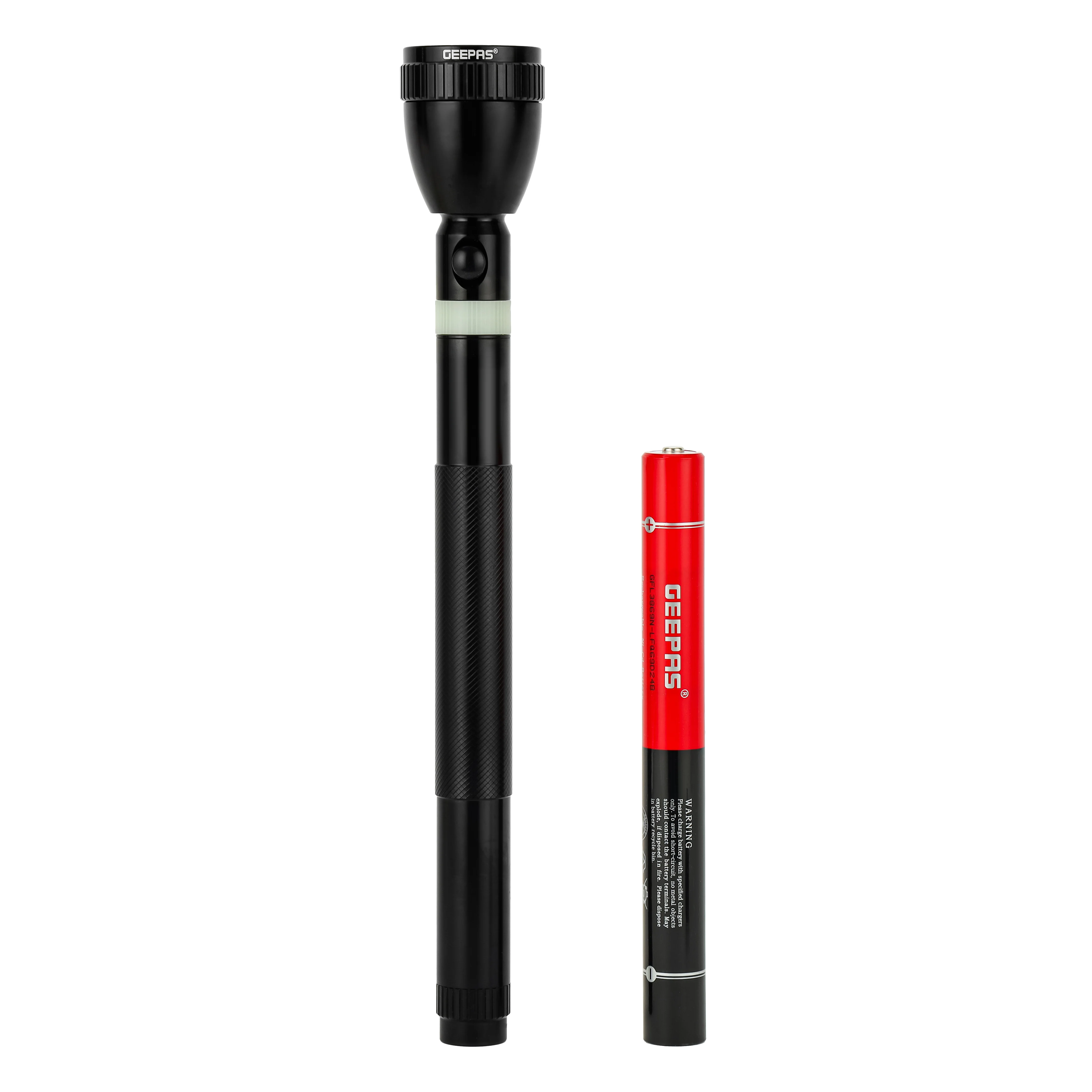 Geepas Rechargeable LED Flashlight 363mm - Hyper Bright Cool White LED 2200 Meters Range, Portable Torch | Charge Multiple Times, High Durable Battery, Aircraft Aluminium Body | 6 Months Warranty - Image 2