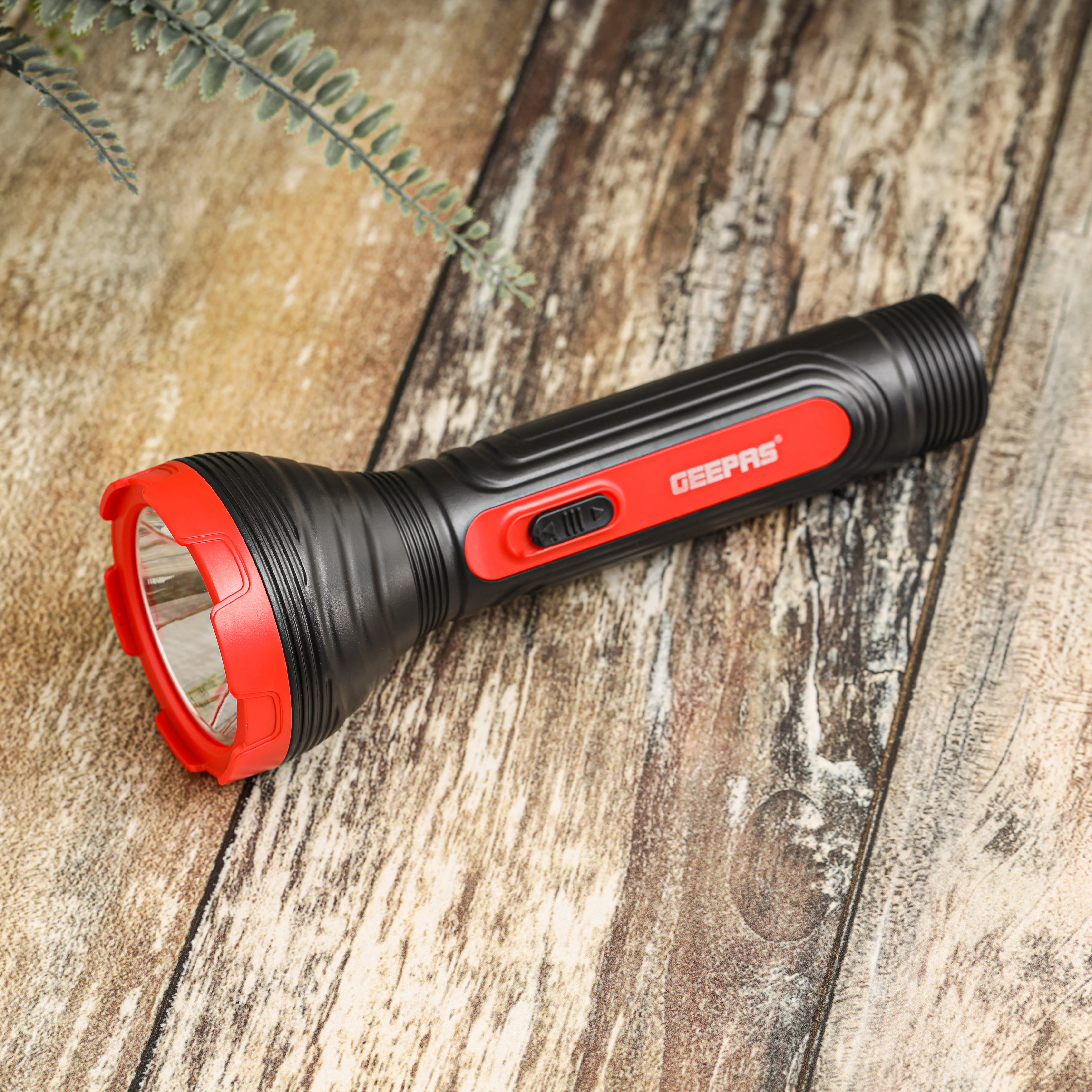 Geepas Rechargeable LED Torch GFL51090 | Big LED Chip with Aluminum Reflective Cup, Ripple Pattern Shell, 5H Backup, Lead-Acid Battery, Compact Design,  2-Year Warranty - Image 3