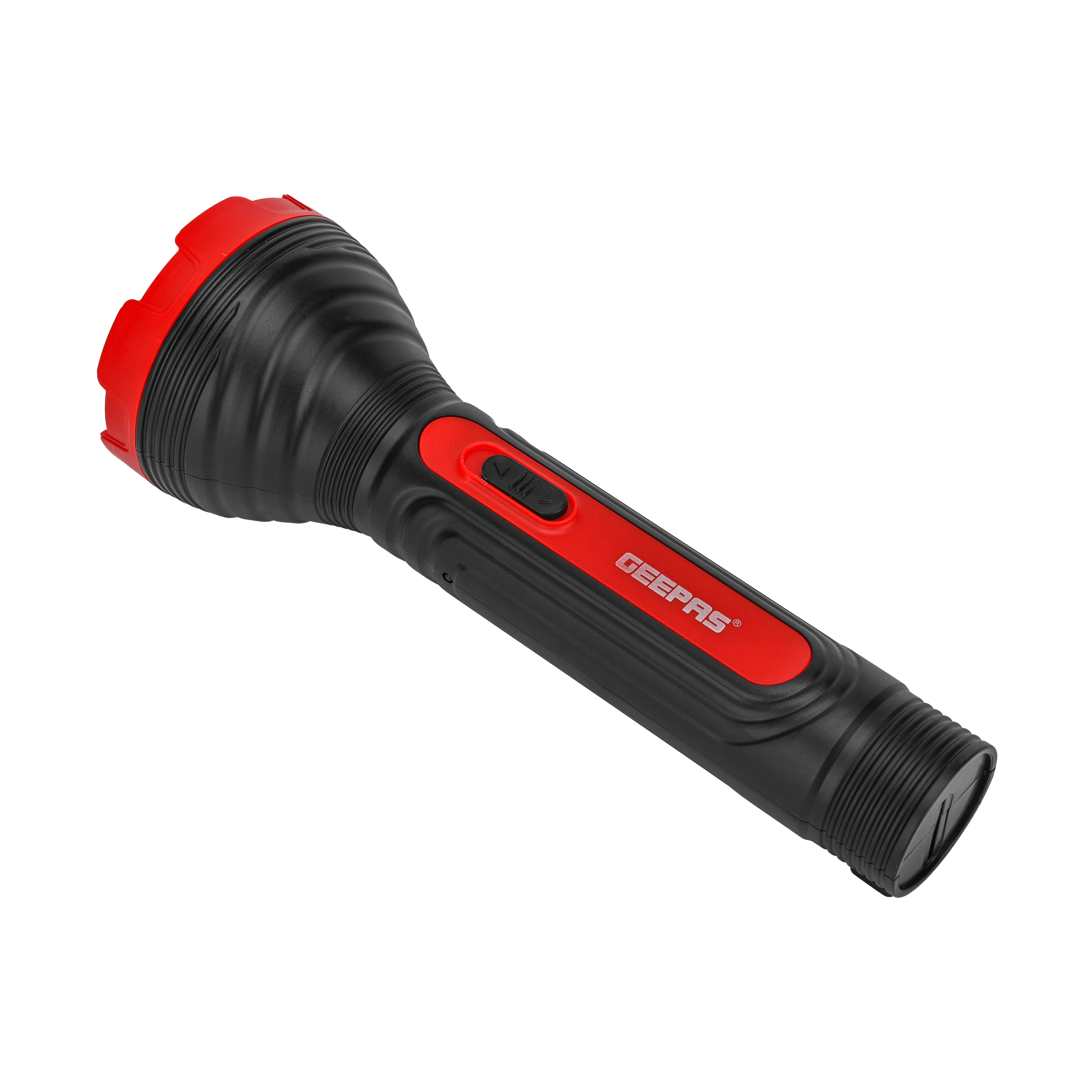 Geepas Rechargeable LED Torch GFL51090 | Big LED Chip with Aluminum Reflective Cup, Ripple Pattern Shell, 5H Backup, Lead-Acid Battery, Compact Design,  2-Year Warranty - Image 4