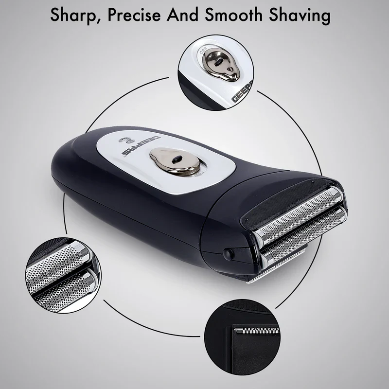 Geepas Rechargeable Men’s Shaver – GSR8707 |Dual Floating Blades| Pop-Up Trimmer| Cordless Operation| LED Indicator| Rechargeable Battery| Wet & Dry Use| 2 Years Warranty - Image 5