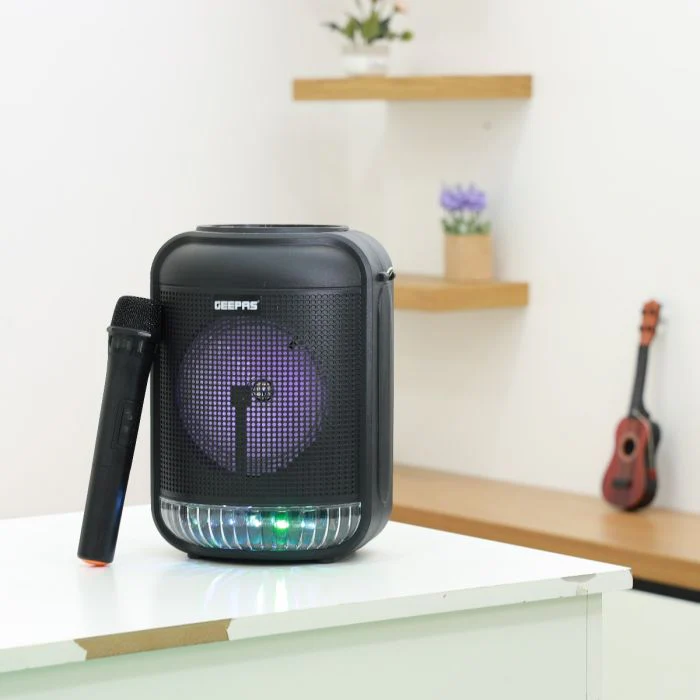 Geepas GMS11186 Rechargeable Portable Speaker | 25000W PMPO| Bluetooth & TWS| 6.5” Woofer| FM/USB/TF/AUX| LED Light| Wireless Mic| 3.7V 1800mAh Battery| 2 Years Warranty - Image 2