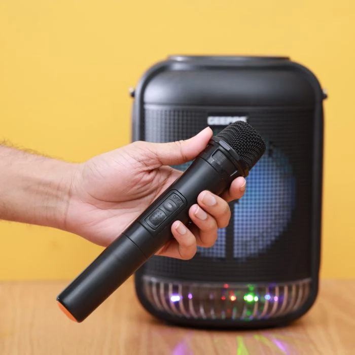 Geepas GMS11186 Rechargeable Portable Speaker | 25000W PMPO| Bluetooth & TWS| 6.5” Woofer| FM/USB/TF/AUX| LED Light| Wireless Mic| 3.7V 1800mAh Battery| 2 Years Warranty - Image 4