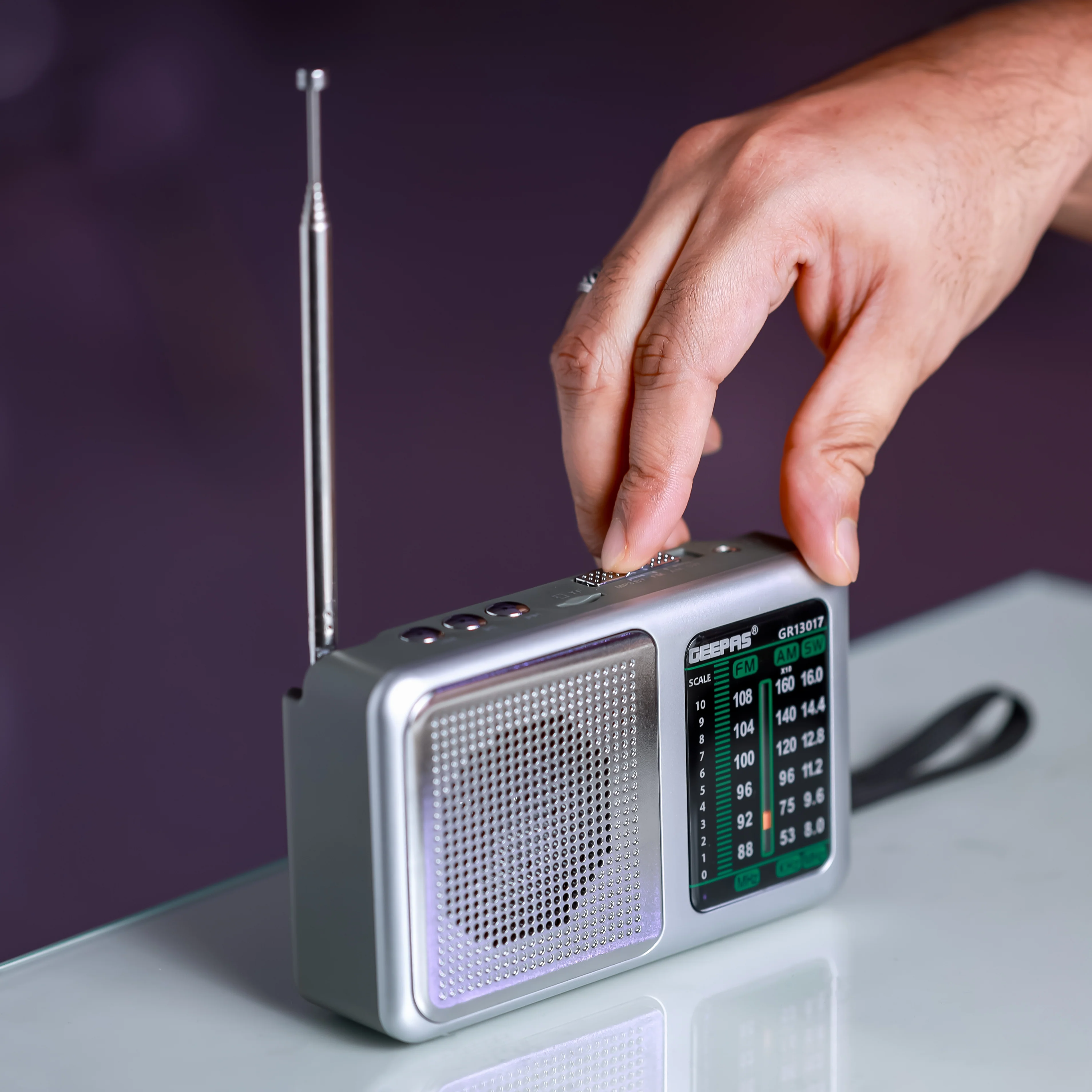 Geepas Rechargeable Radio with Bluetooth-GR13017|BT/FM/AM/SW/TF,3 Band Radio|DC 3V (AAAx2)|Perfect for Home, Office Etc. Retro Design and Premium Quality|2 Years Warranty - Image 3