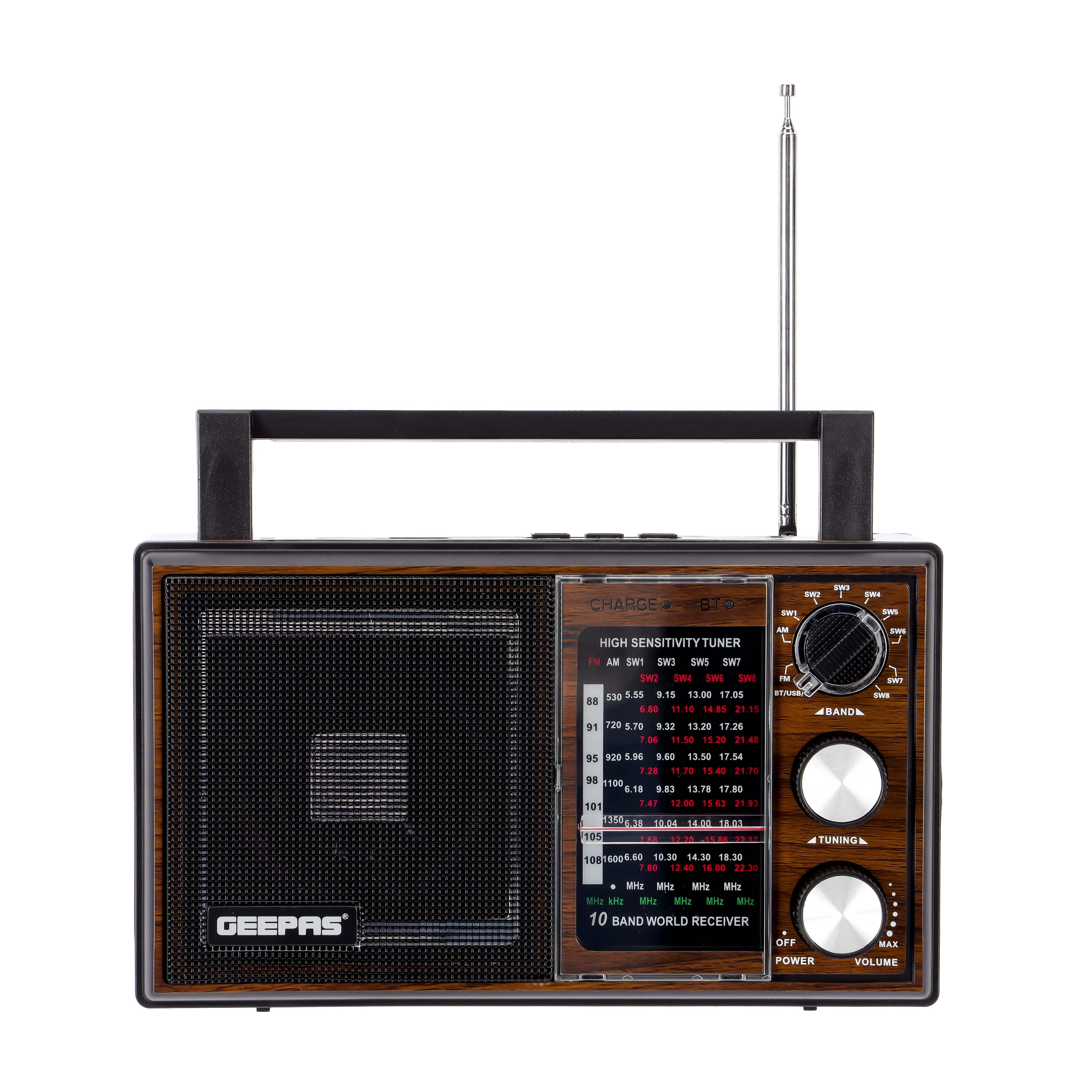Geepas GR6842 Rechargeable Radio - BT/USB/SD /TF Music Player | Bluetooth Speaker | Lightweight Portable FM Radio | 10 Band Radio | Stylish Retro Design - Image 2