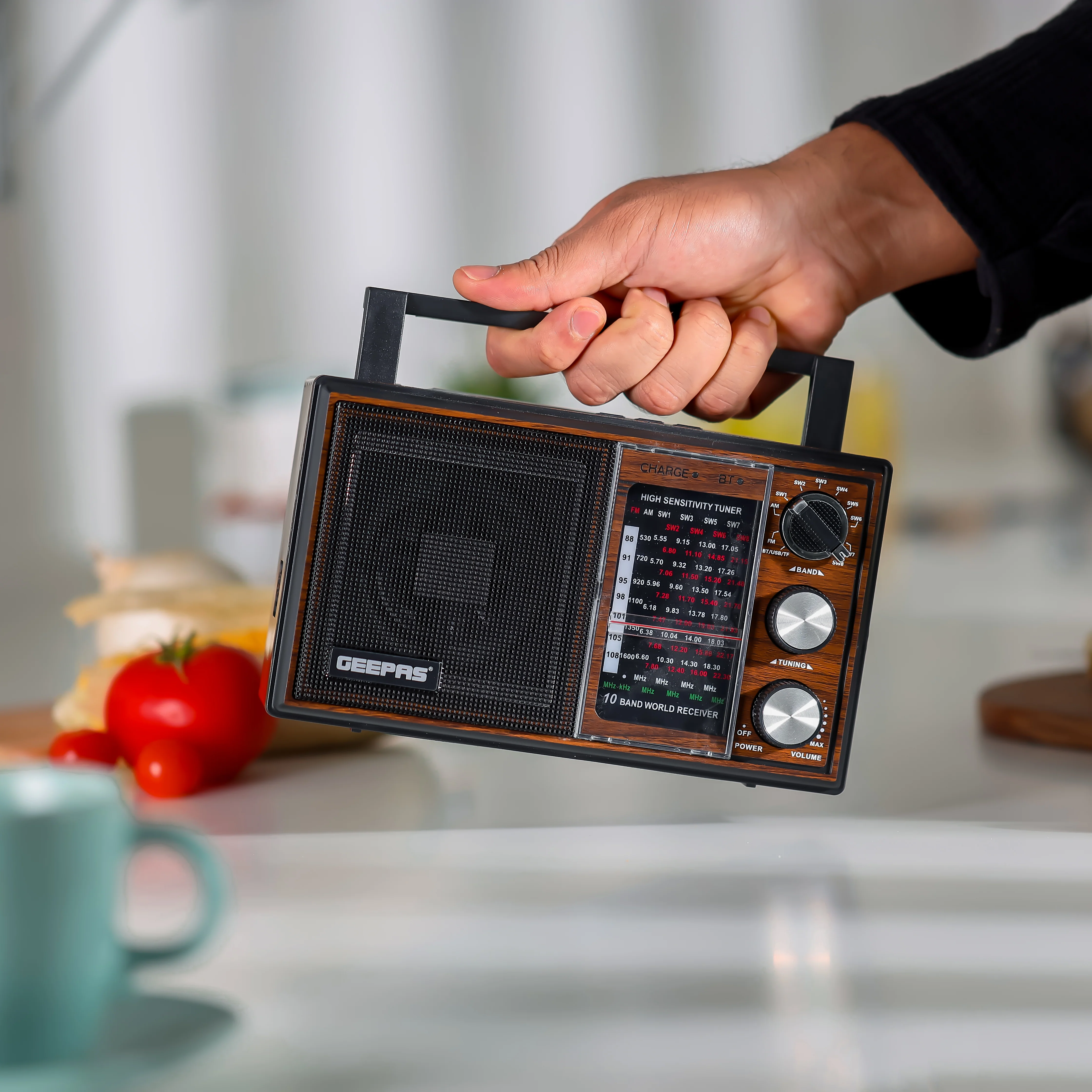 Geepas GR6842 Rechargeable Radio - BT/USB/SD /TF Music Player | Bluetooth Speaker | Lightweight Portable FM Radio | 10 Band Radio | Stylish Retro Design - Image 4