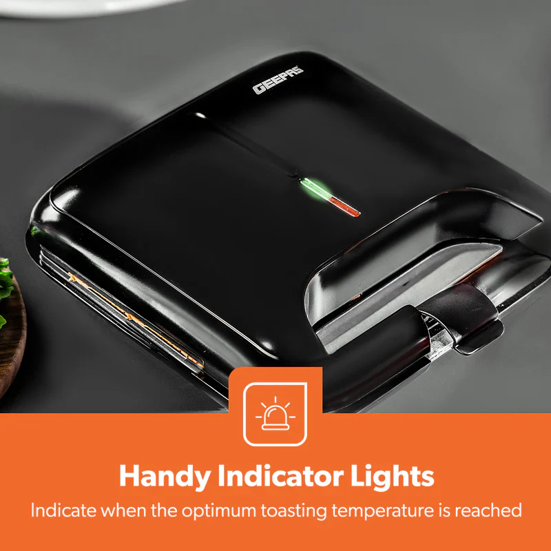 Geepas Sandwich Maker GSM36533UK | 750W Powerful Toaster| Non-Stick Plates| Power & Ready Light| Cool Touch Handle| Easy to Clean & Overheat Protection | 2-Year Warranty - Image 7