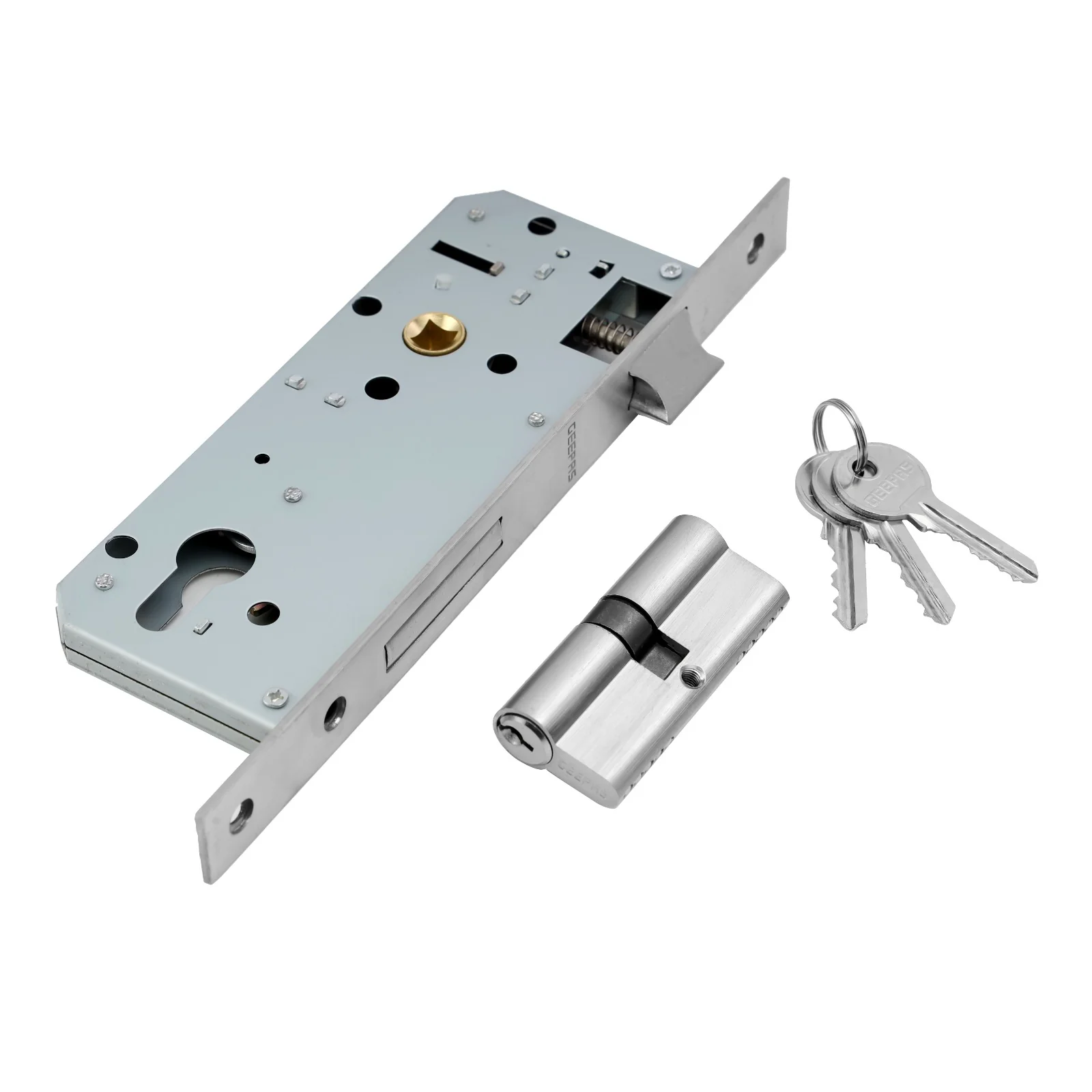 Geepas Sash Lock with Double Cylinder- GHW65088 | Durable Stainless Steel Door Lock without Handle | SS Latch & Dead Bolt | Ideal for Home & Office | 1 Year Warranty - Image 2