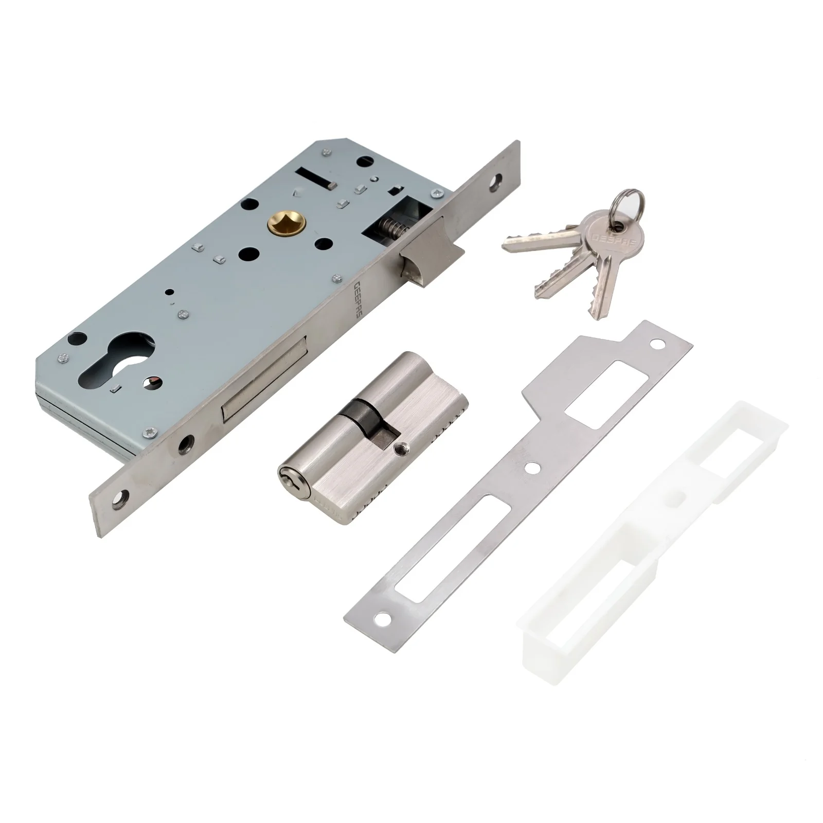 Geepas Sash Lock with Double Cylinder- GHW65088 | Durable Stainless Steel Door Lock without Handle | SS Latch & Dead Bolt | Ideal for Home & Office | 1 Year Warranty - Image 3