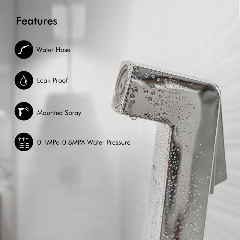 Geepas Shattaf Set- GSW61052|Soft Spray, Non-Stop Water Jet, Switch Tested Up to 30000 Times|High-Quality ABS Material, High Grade Chrome, 1/2" Standard Connector| Silver - Image 2