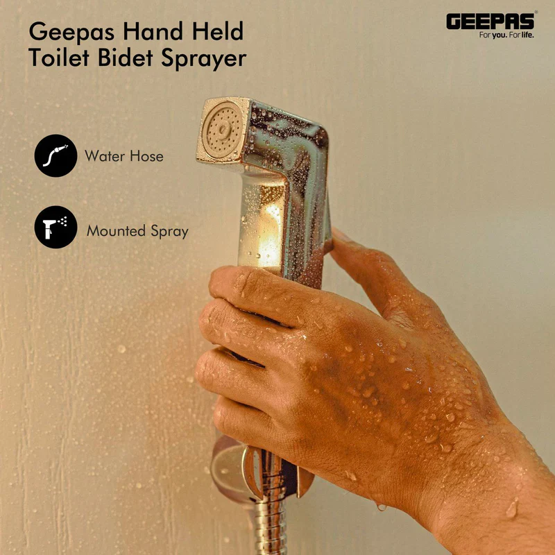 Geepas Shattaf Set- GSW61052|Soft Spray, Non-Stop Water Jet, Switch Tested Up to 30000 Times|High-Quality ABS Material, High Grade Chrome, 1/2" Standard Connector| Silver - Image 3