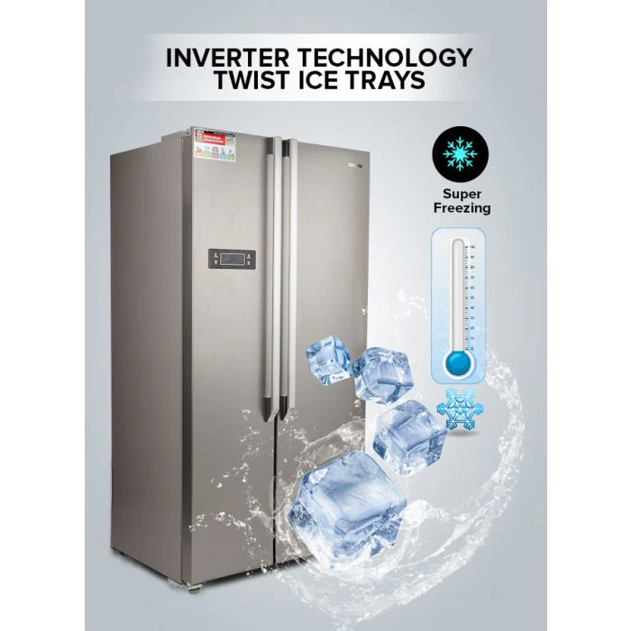 Geepas Side By Side Refrigerator, 550 Litre, GRFS5520SXHN | Digital Control Temperature Display | Inverter Compressor | Tempered Glass Shelf, Twist Ice Maker | Smart Eco, Super Freezing - Image 4