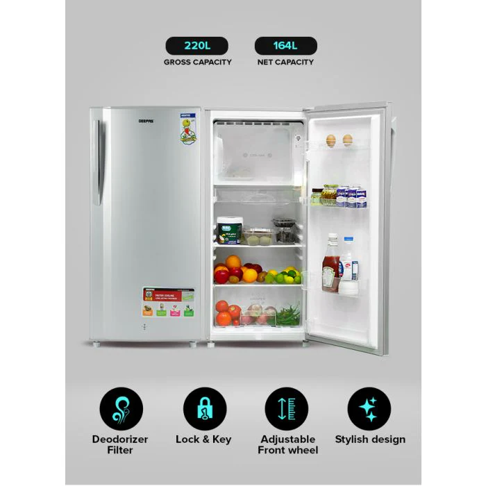 Geepas  Single Door Direct Cool Refrigerator- GRF2059SPE| Quick Cooling with Defrost Technology| Glass Shelves, Transparent Door Basket, Extra Space and Long Lasting Freshness| Low Noise Design and Low Voltage| Silver, 1 Year Warranty - Image 3