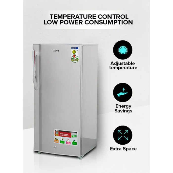 Geepas  Single Door Direct Cool Refrigerator- GRF2059SPE| Quick Cooling with Defrost Technology| Glass Shelves, Transparent Door Basket, Extra Space and Long Lasting Freshness| Low Noise Design and Low Voltage| Silver, 1 Year Warranty - Image 5