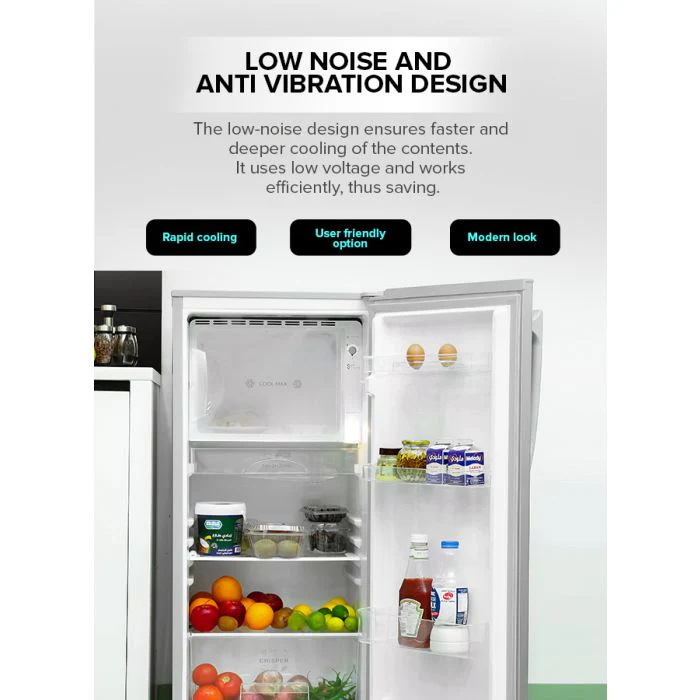 Geepas  Single Door Direct Cool Refrigerator- GRF2059SPE| Quick Cooling with Defrost Technology| Glass Shelves, Transparent Door Basket, Extra Space and Long Lasting Freshness| Low Noise Design and Low Voltage| Silver, 1 Year Warranty - Image 6