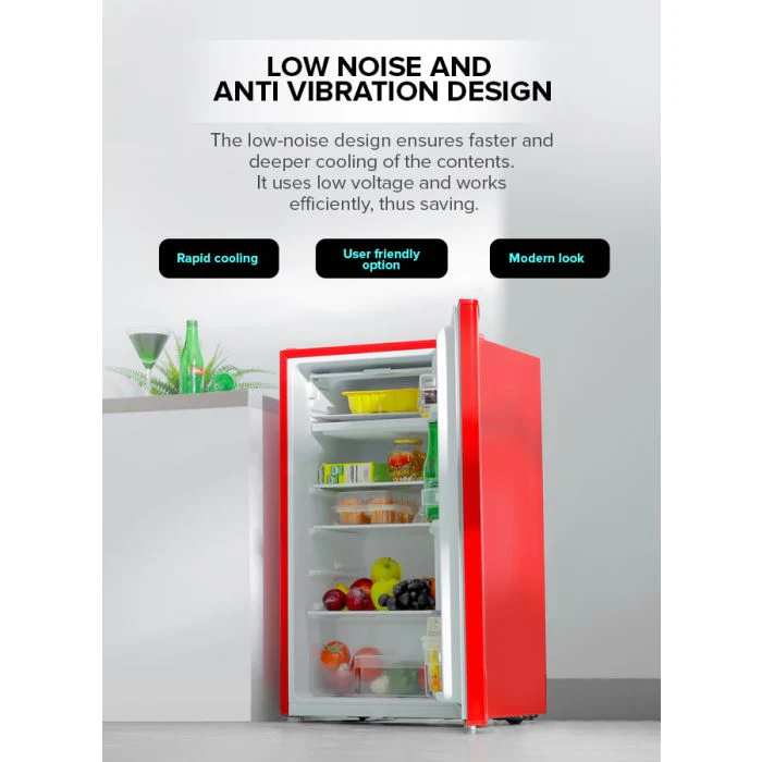 Geepas Single Door Mini Defrost Refrigerator|GRF1202RXE| Mini Fridge| Retro Design| Low Noise| Low Voltage| Quick Cooling| Easy Cleaning| Red - Image 6