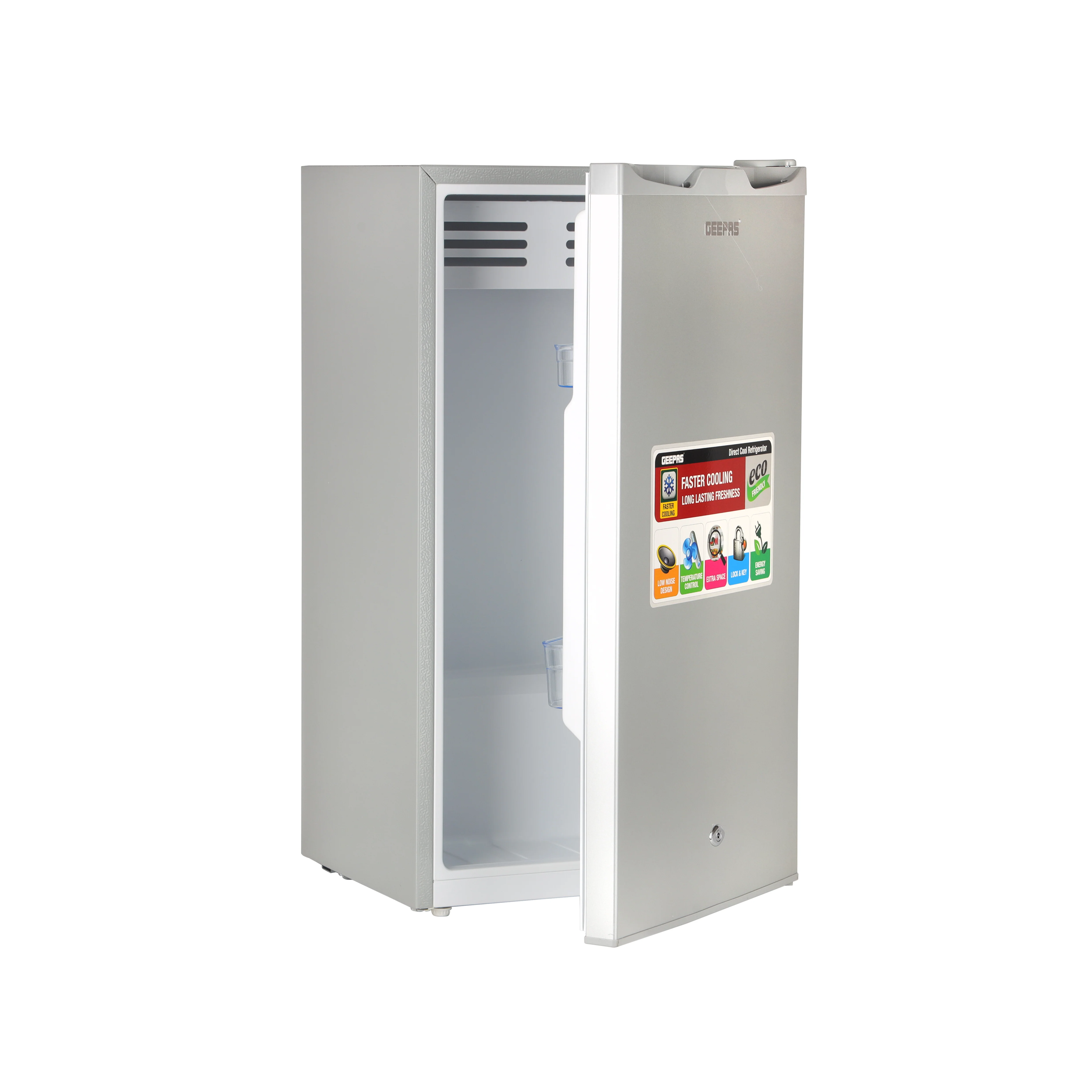 Geepas Single Door Refrigerator- GRF115SPEH/ Quick Cooling with Temperature Control/ Tempered Glass Shelves, Transparent Door Basket - Image 3