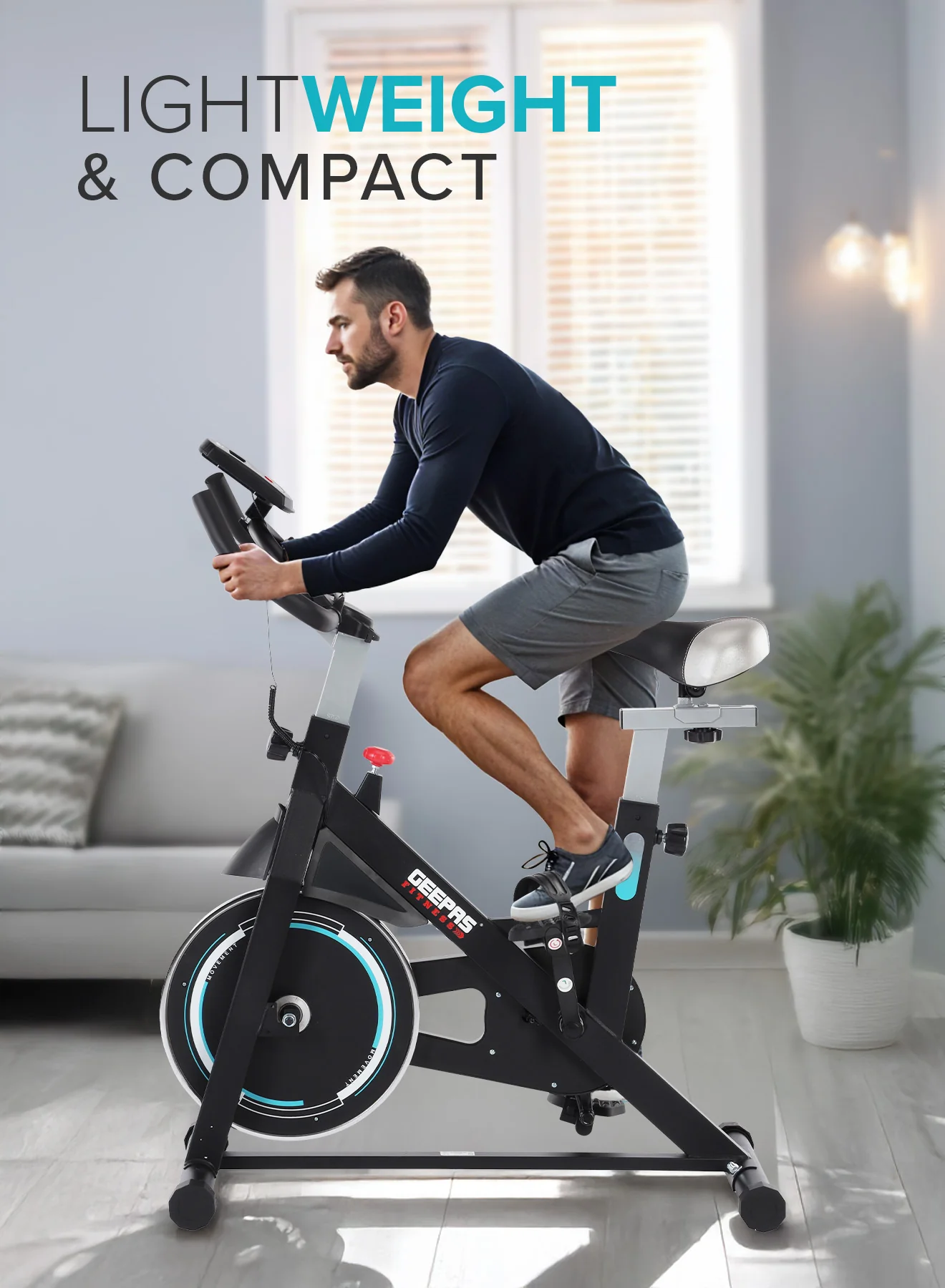 Geepas Spin Bike- GFT90004/ Low Noise, with Emergency Break and Digital Display/ Adjustable Seat, Handlebar, Resistance/ Perfect for Home Workout, Weight Loss Training/ Black, 2 Years Warranty - Image 3