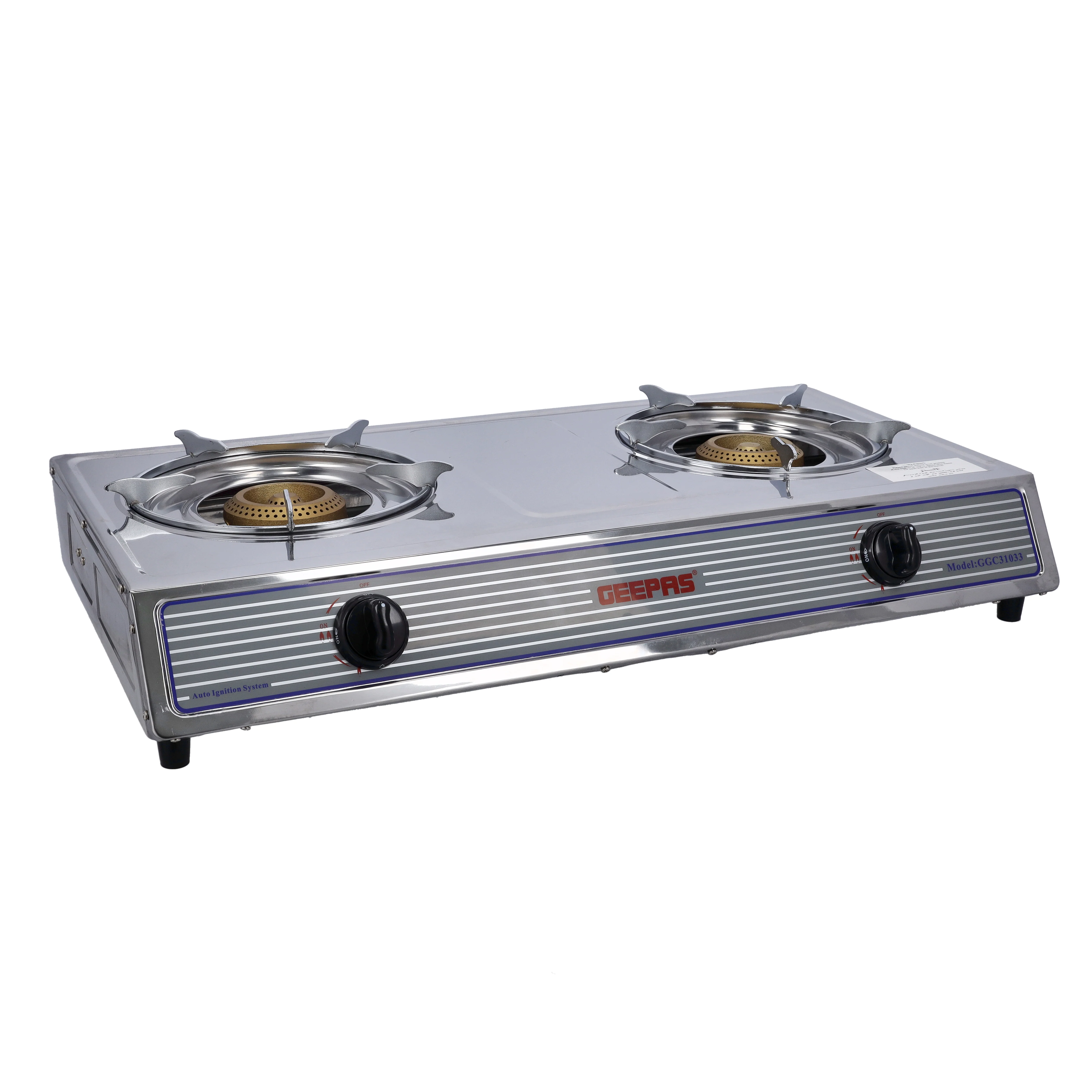 Geepas Stainless Steel Gas Cooker GGC31033 | 2 Burner Gas Stove | Heavy-Duty Cast Iron Burners| Automatic Ignition System| Durable Stainless Steel Body|2 Years Warranty - Image 4
