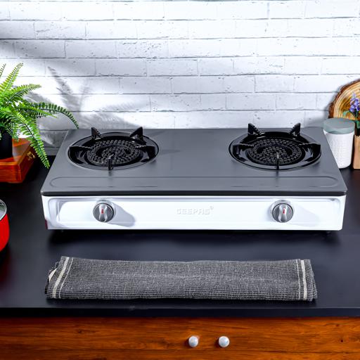 Geepas GGC31048 Stainless Steel Gas Cooker | 2 cast iron burners| auto ignition| low gas use saves 60%| heavy enamel pan support| durable| easy to clean| 2-year warranty - Image 2