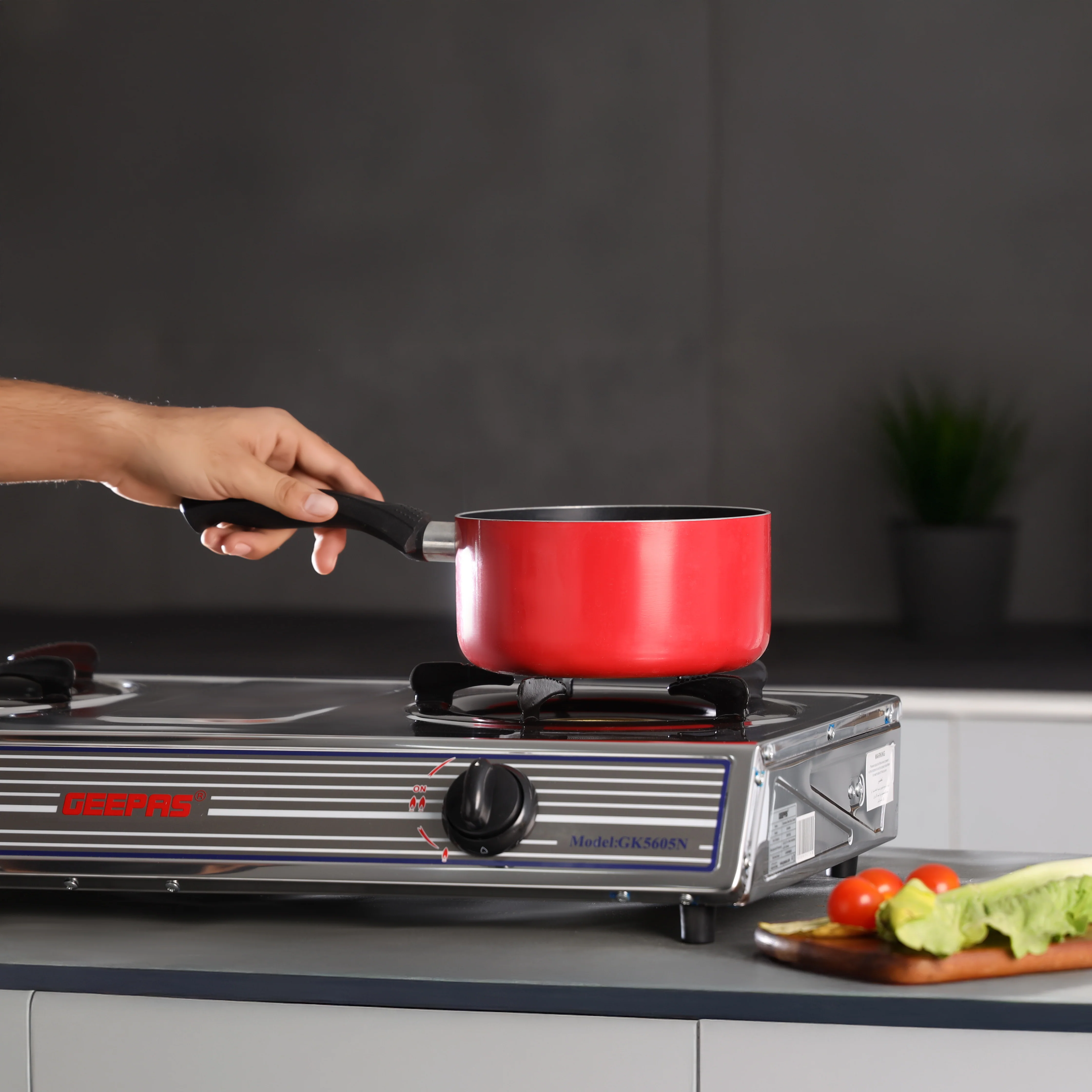 Geepas Stainless Steel Gas Cooker- GK5605/Double Cast Iron Burner Stovetop| Low Gas Consumption|Efficient Heating|Auto Ignition System| LPG Stove|Silver| 2 Years Warranty - Image 3