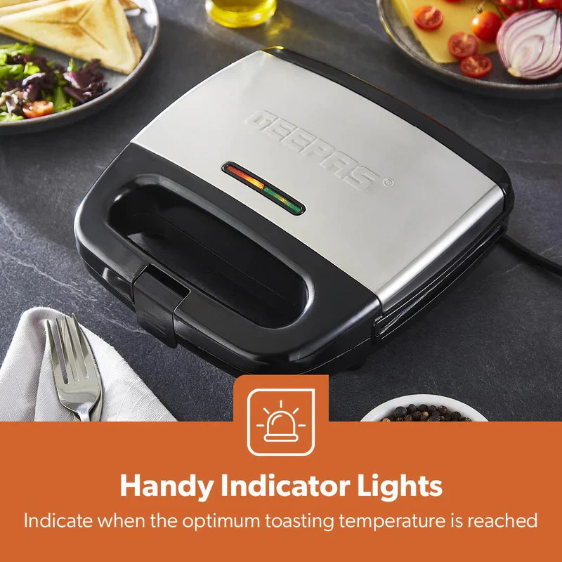 Geepas GGM6001 Stainless Steel Grill Maker | 2 Slice Capacity| 750W Power| Non-Stick Plates| Overheat Protection| Power Indicator| Easy to Clean|  2 Years Warranty - Image 5