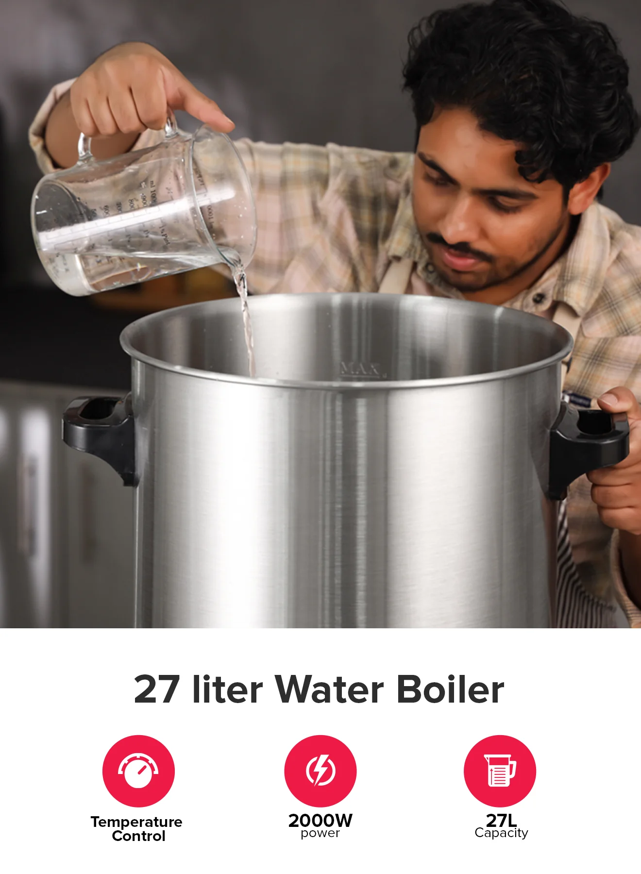 Geepas Stainless Steel Water Boiler 27L GK38077 | 2000W High Performance | Built-in Timer| Boil Dry & Safety Features | Durable Design| Energy Efficient |2 Years Warranty - Image 3