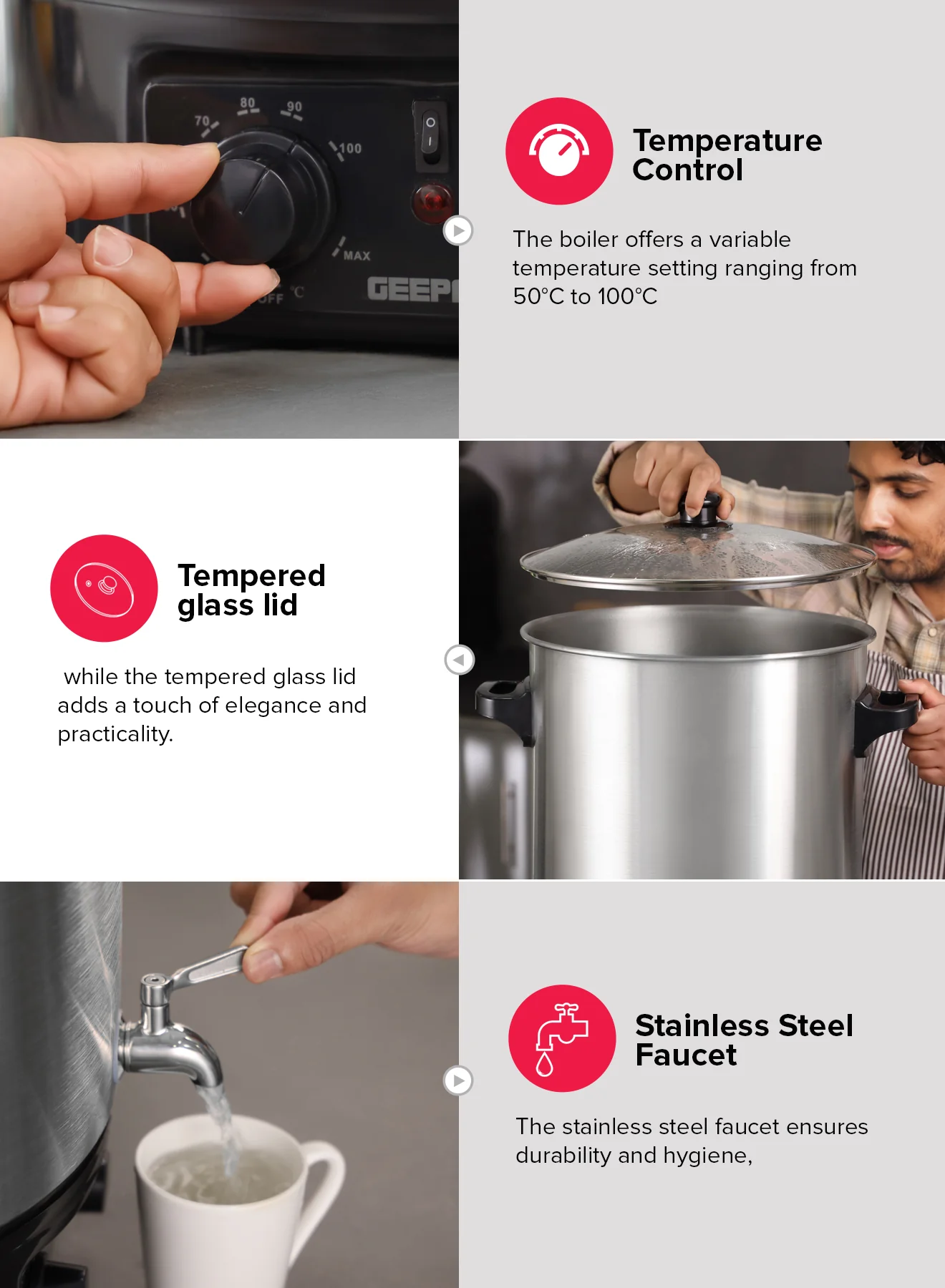 Geepas Stainless Steel Water Boiler 27L GK38077 | 2000W High Performance | Built-in Timer| Boil Dry & Safety Features | Durable Design| Energy Efficient |2 Years Warranty - Image 6