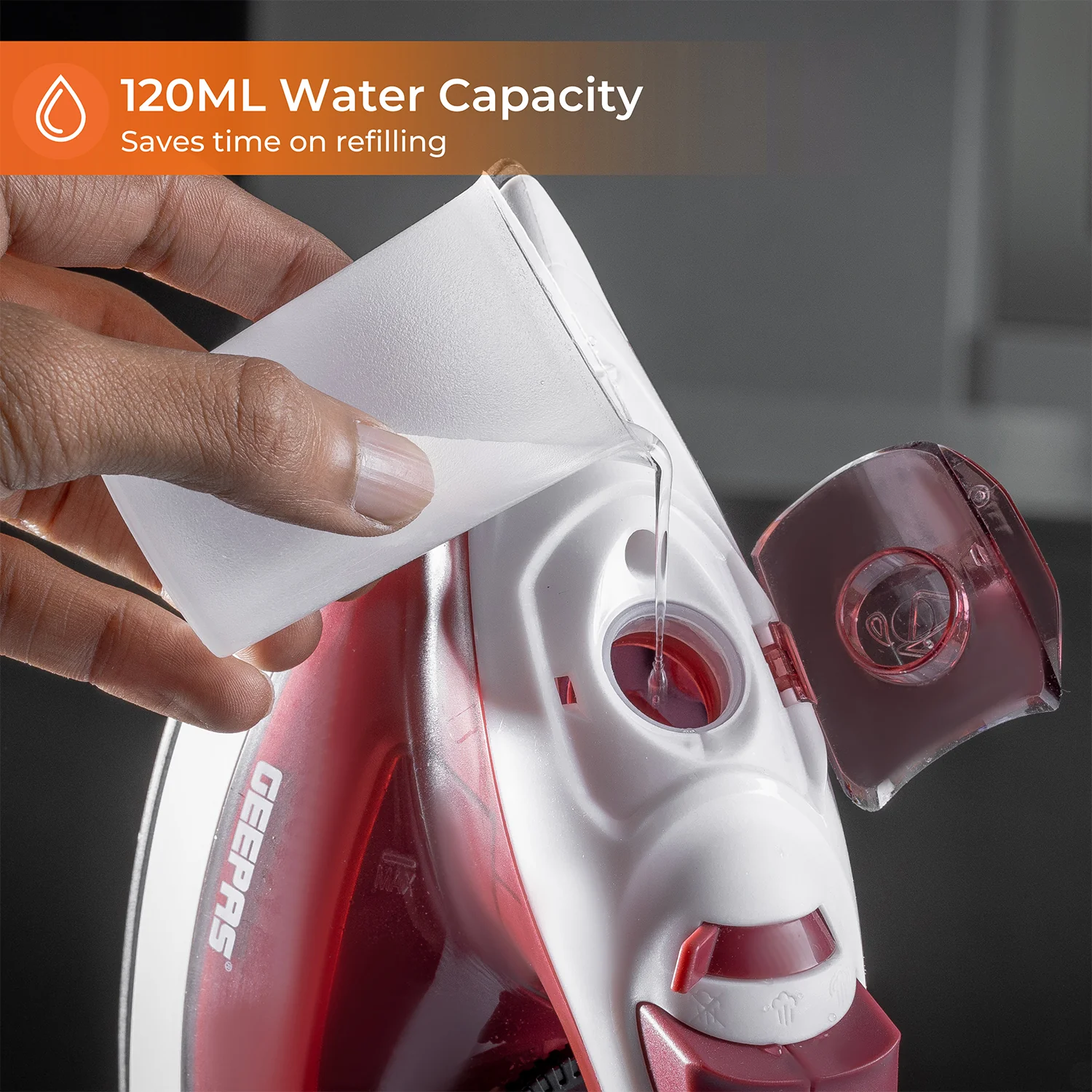 Geepas Steam Iron- GSI7783/ Dry Ironing Box with Non-Stick Soleplate, Comfortable Handle and Handy Design with Multiple Functions/ 120 ml Water Tank - Image 5