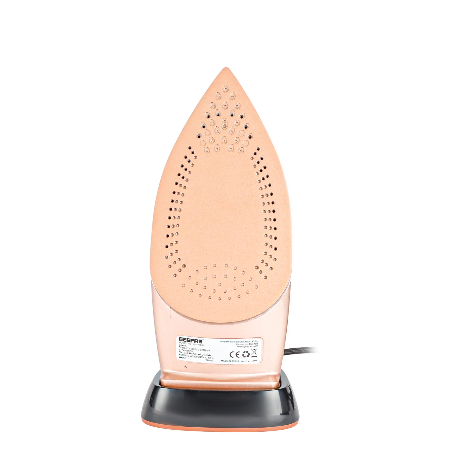 Geepas Steam Iron- GSI7785 Cord and Cordless Use,Ceramic-Coated Soleplate and Self-Cleaning Function, 350 ml Water Tank, Suitable for All Kinds of Fabric, 2200 W Power,2 Years Warranty, Rose Gold and Black - Image 10