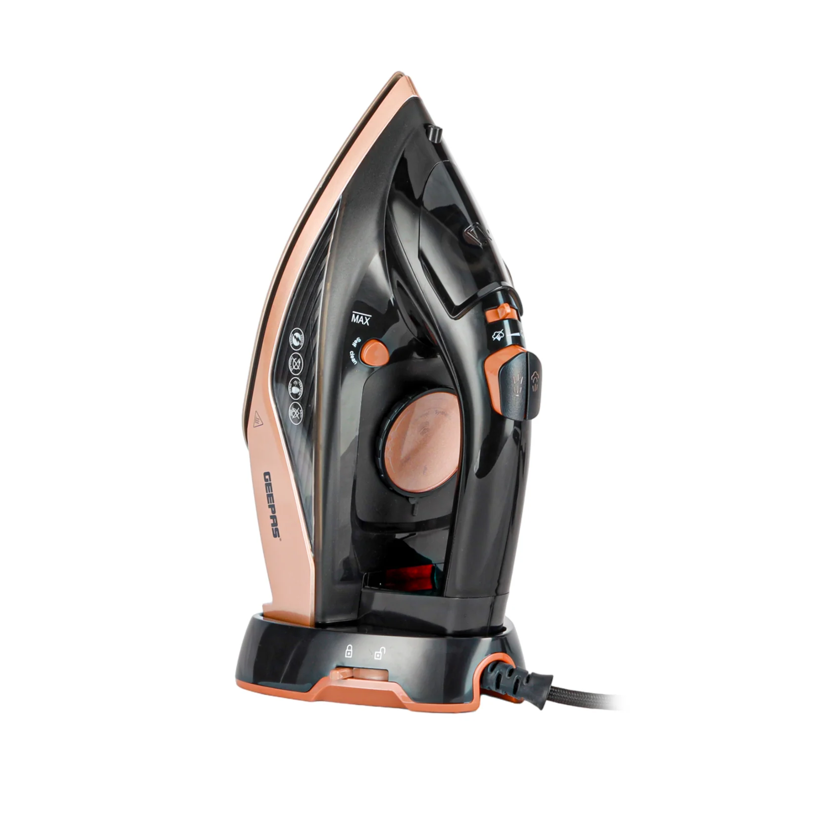 Geepas Steam Iron- GSI7785 Cord and Cordless Use,Ceramic-Coated Soleplate and Self-Cleaning Function, 350 ml Water Tank, Suitable for All Kinds of Fabric, 2200 W Power,2 Years Warranty, Rose Gold and Black - Image 12