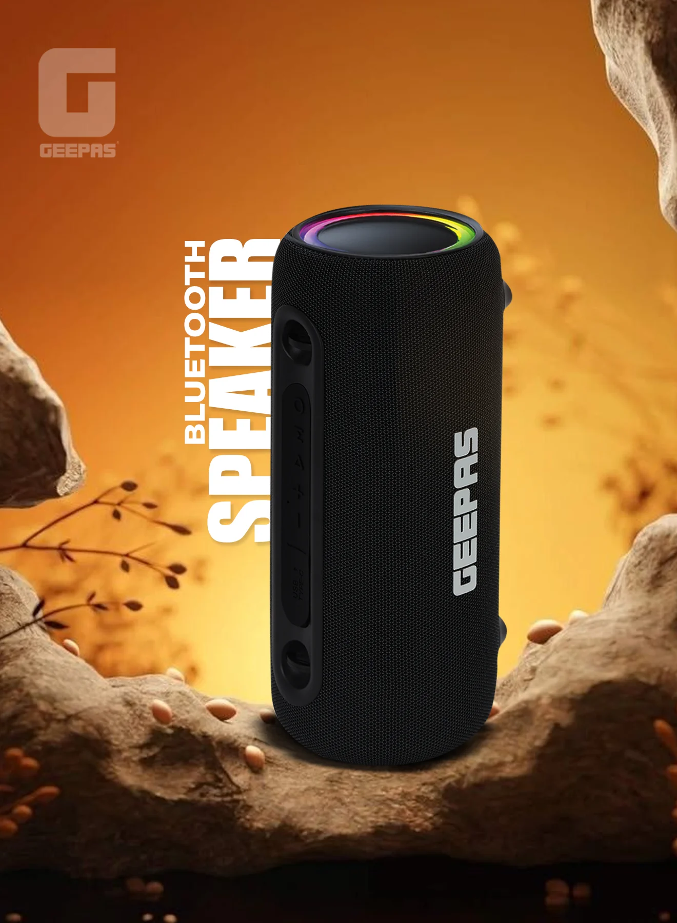 Geepas Waterproof Bluetooth Speaker GMS11199 | Portable Wireless Speaker with RGB Lights, USB/TWS Support, 10M Bluetooth Range, 3600mAh Battery & IPX5 Waterproof Design - Image 2