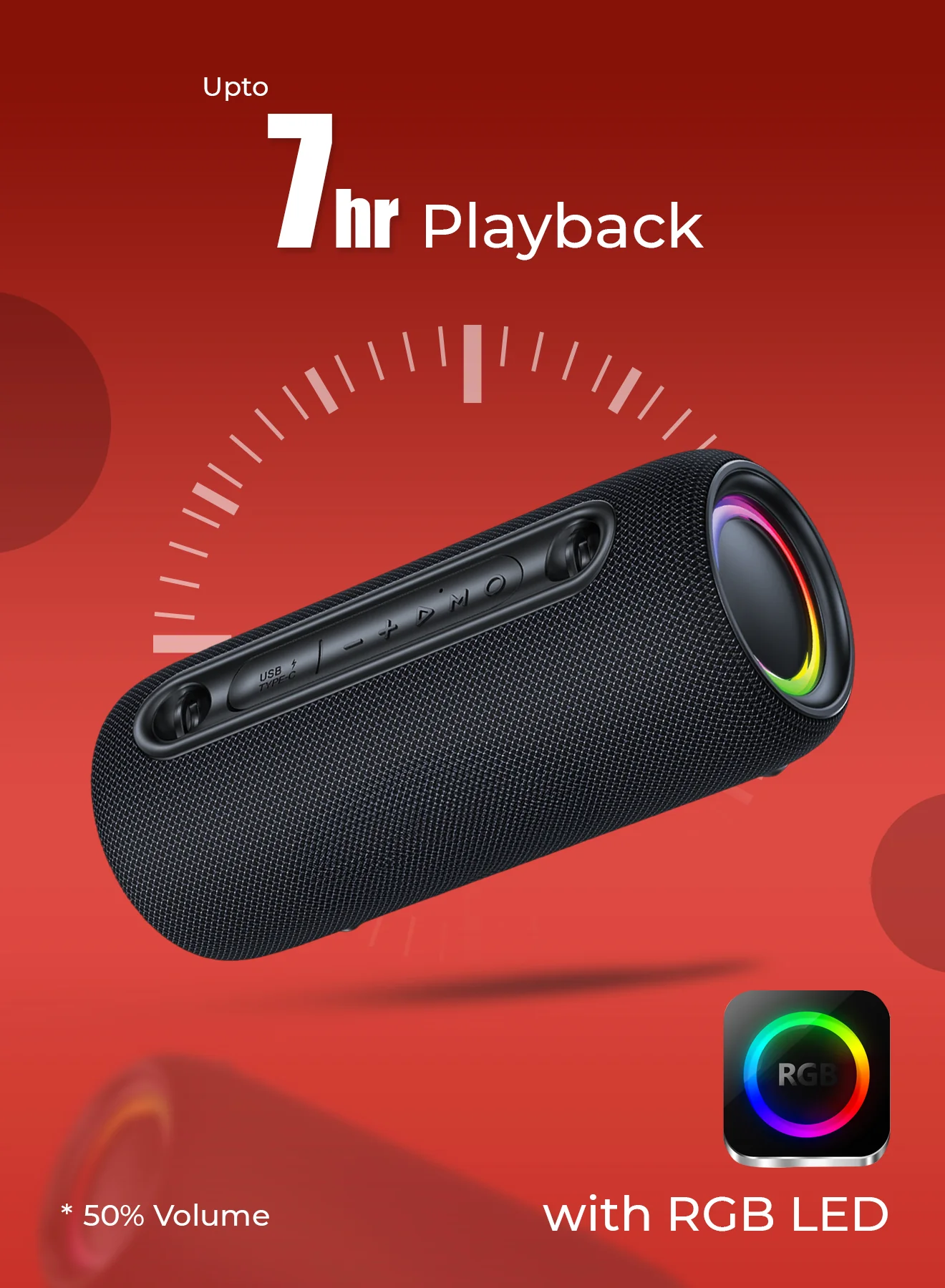 Geepas Waterproof Bluetooth Speaker GMS11199 | Portable Wireless Speaker with RGB Lights, USB/TWS Support, 10M Bluetooth Range, 3600mAh Battery & IPX5 Waterproof Design - Image 4