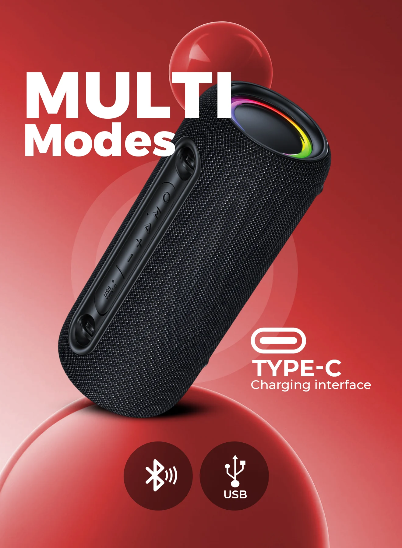 Geepas Waterproof Bluetooth Speaker GMS11199 | Portable Wireless Speaker with RGB Lights, USB/TWS Support, 10M Bluetooth Range, 3600mAh Battery & IPX5 Waterproof Design - Image 6