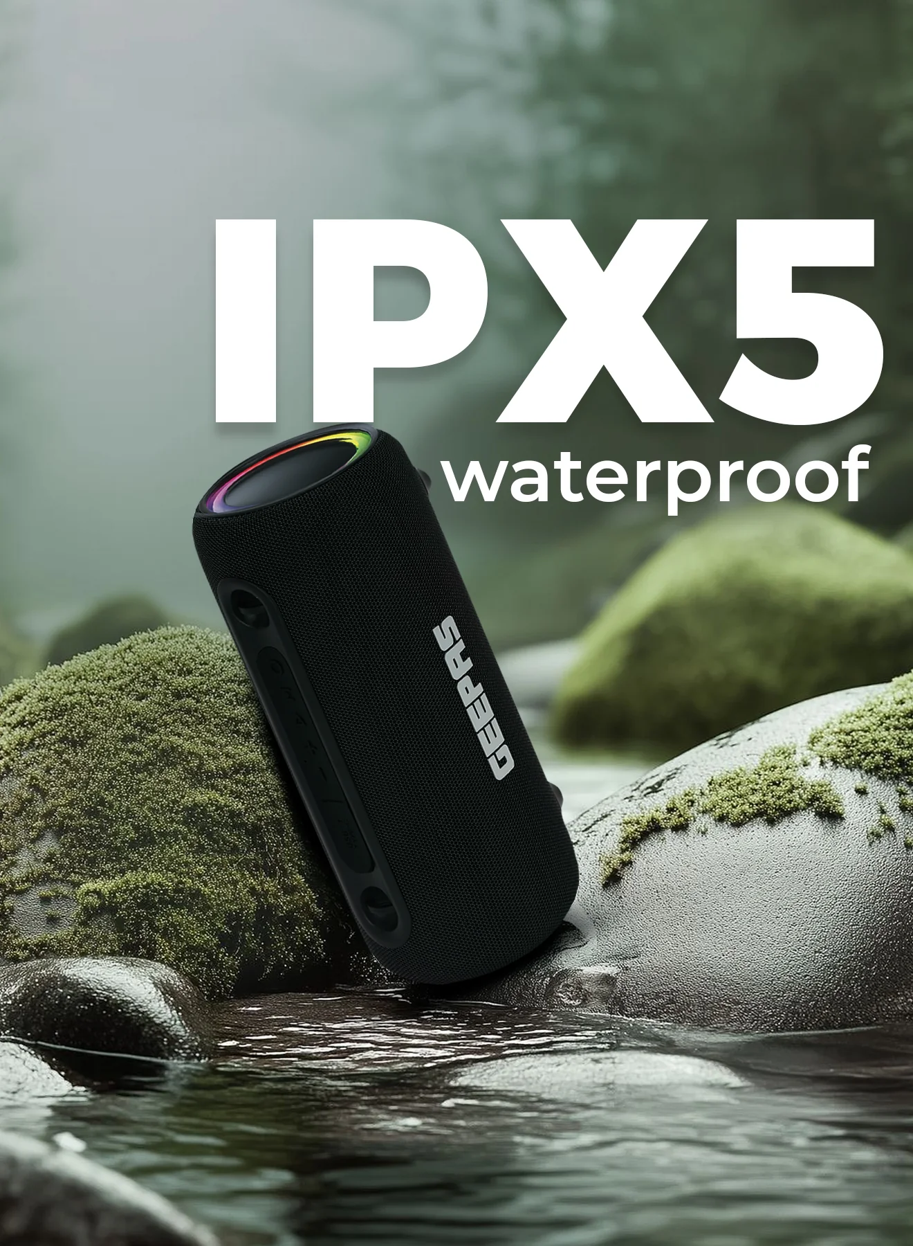 Geepas Waterproof Bluetooth Speaker GMS11199 | Portable Wireless Speaker with RGB Lights, USB/TWS Support, 10M Bluetooth Range, 3600mAh Battery & IPX5 Waterproof Design - Image 7