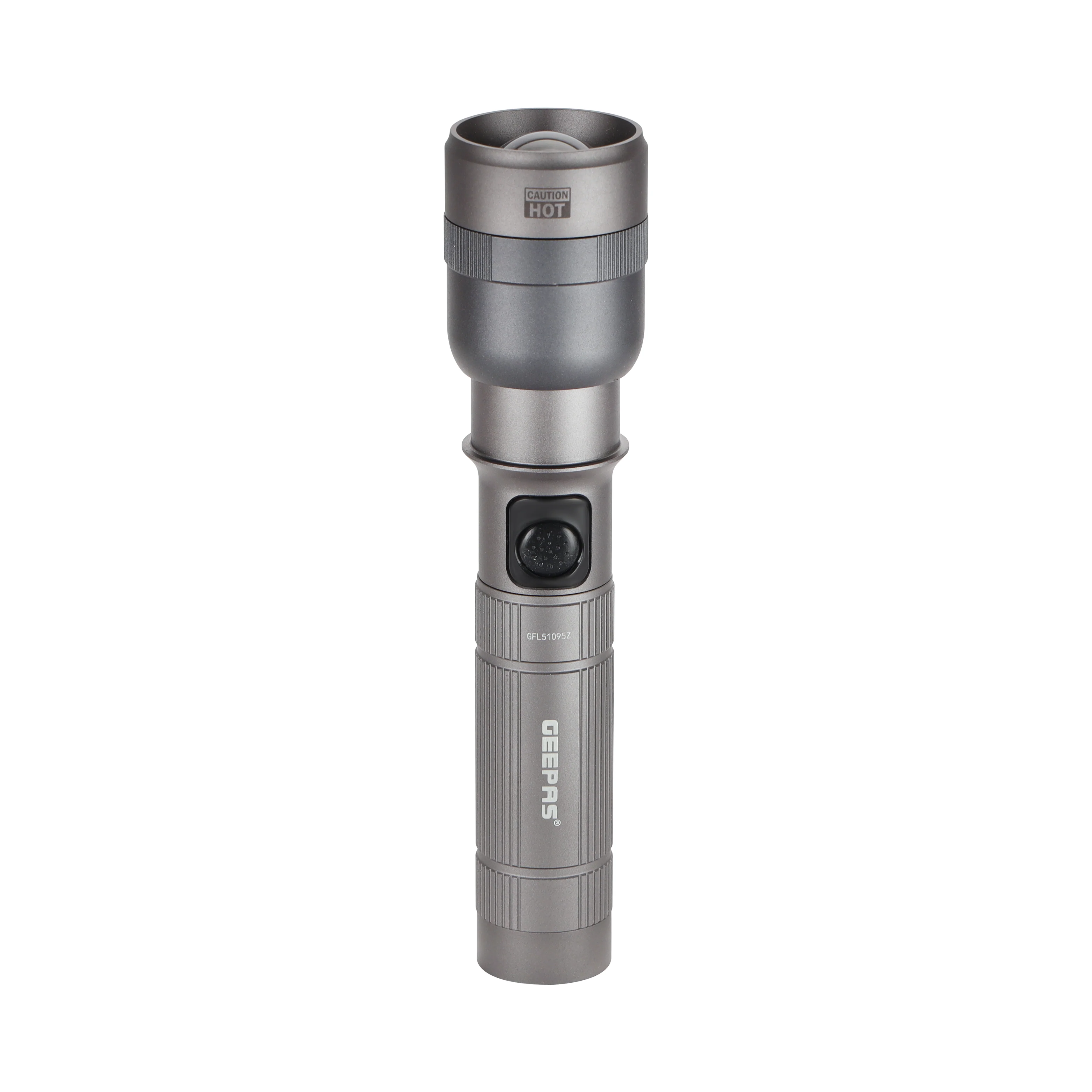 Geepas Zoomable LED Flashlight- GFL51095Z/ 20W, Perfect for Indoor and Outdoor Use, 10 Hours Continuous Working/Lithium Battery, 1500 Lumens/ Black, Lifetime Warranty