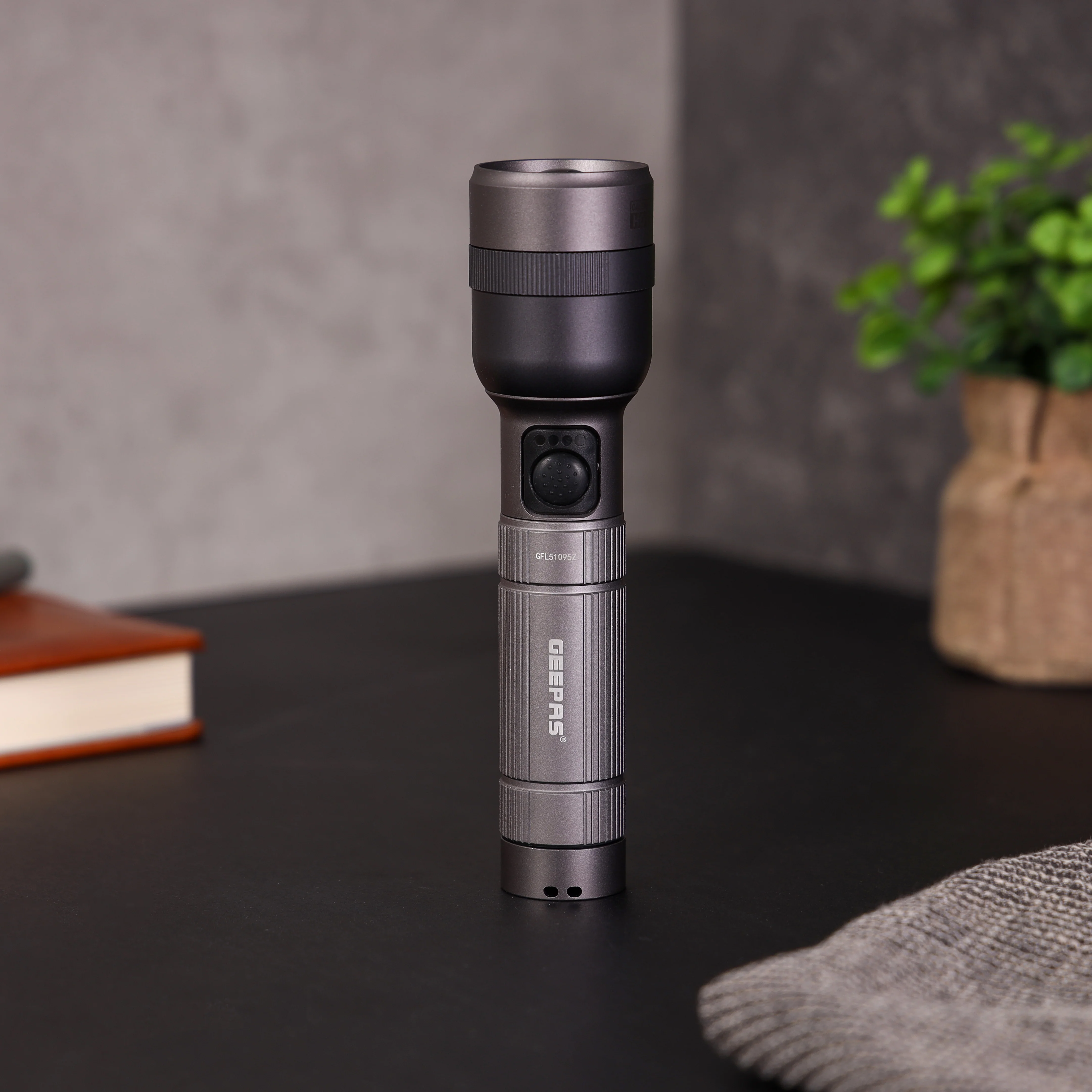 Geepas Zoomable LED Flashlight- GFL51095Z/ 20W, Perfect for Indoor and Outdoor Use, 10 Hours Continuous Working/Lithium Battery, 1500 Lumens/ Black, Lifetime Warranty - Image 2
