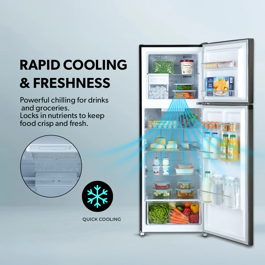Geepas GRF4120SSXN 410L Double Door No Frost Refrigerator | Dual Temperature Setting| Quick Cooling| Long-Lasting Freshness| Low Noise & Energy Saving| 1 Year Warranty - Image 3