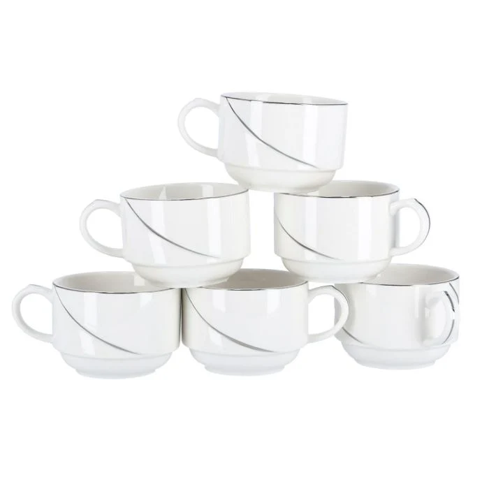 New Bone China Cups with Silver Line, 6 Pcs - Image 2
