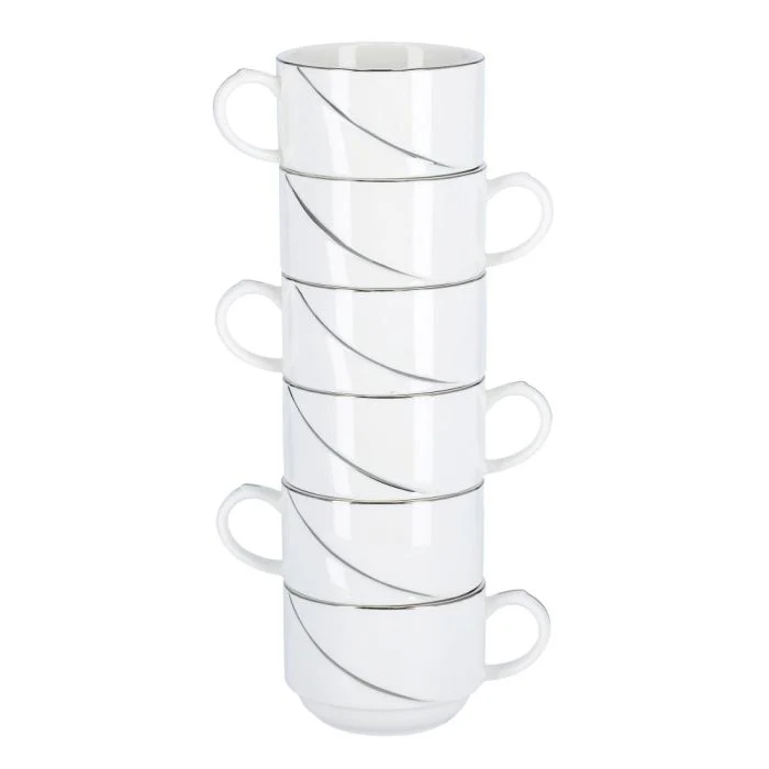 New Bone China Cups with Silver Line, 6 Pcs - Image 3