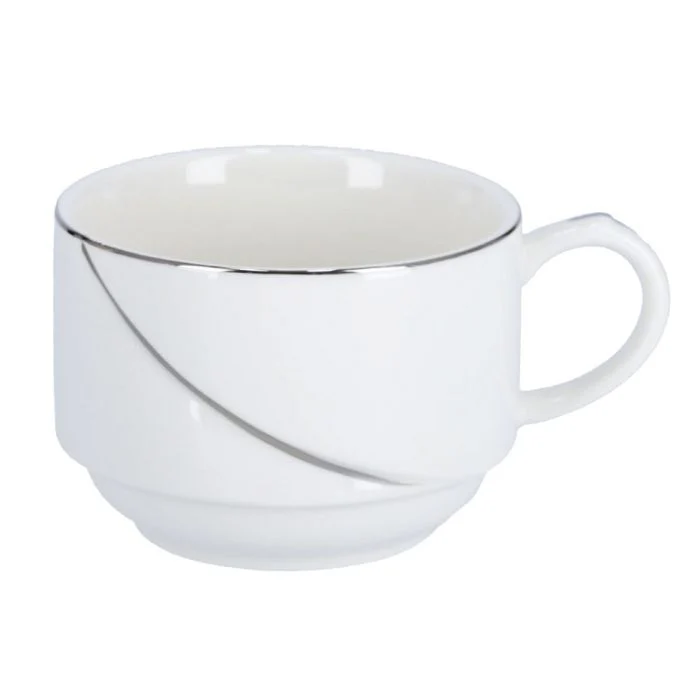 New Bone China Cups with Silver Line, 6 Pcs - Image 4