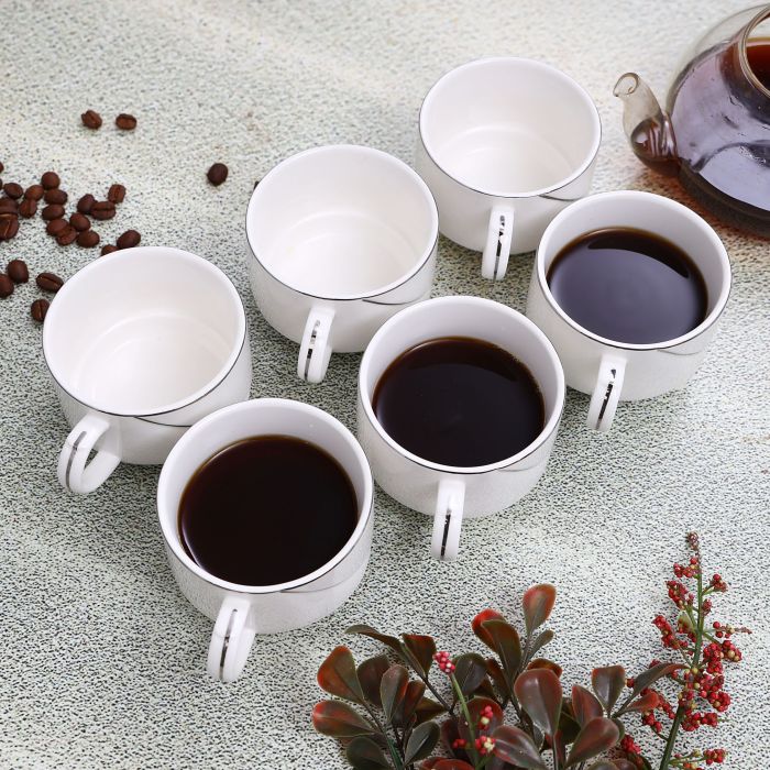 New Bone China Cups with Silver Line, 6 Pcs - Image 6