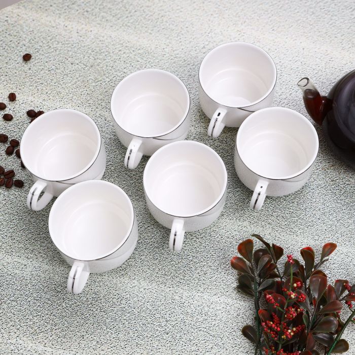 New Bone China Cups with Silver Line, 6 Pcs - Image 7