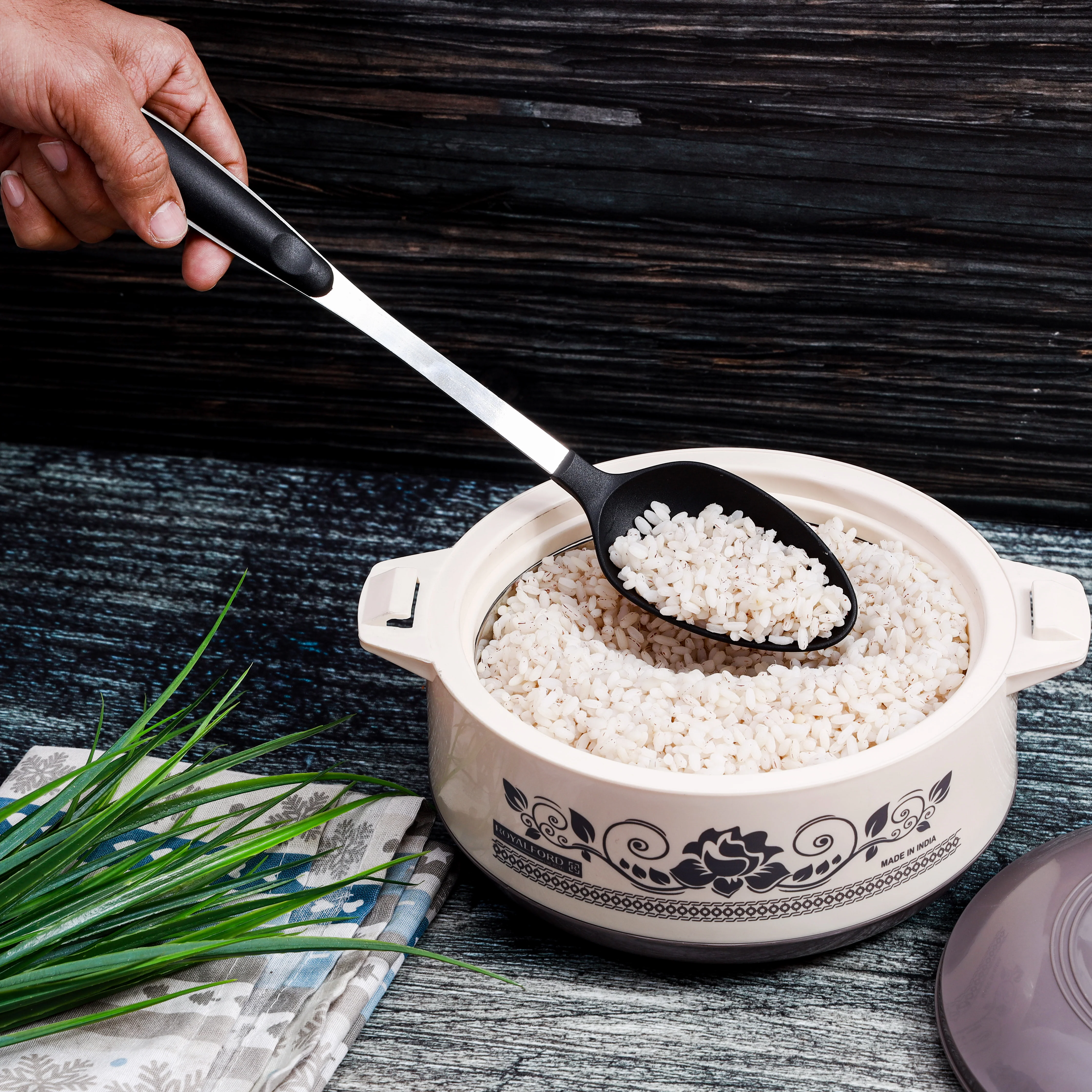 Royalford RF1206-NSVS Nylon Serving Spoon| stainless steel handle offers durability & comfort| non-stick friendly, heat resistant, ideal for serving rice and more| - Image 2