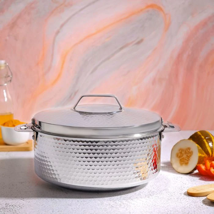 Reeva Hammered Double Wall Stainless Steel Hot Pot, RF10536 | Firm Twist Lock | Strong Handles | Steel Serving Pot, Chapati Storage Box, Roti Serving Pot, Chapati Dabba - Image 5