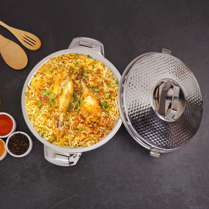 Reeva Hammered Double Wall Stainless Steel Hot Pot, RF10536 | Firm Twist Lock | Strong Handles | Steel Serving Pot, Chapati Storage Box, Roti Serving Pot, Chapati Dabba - Image 7