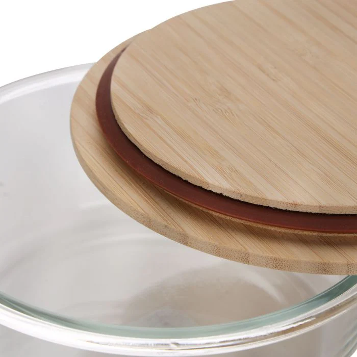 Round Glass Food Container with Bamboo Lid, RF10326 - Freezer & Dishwasher Safe, Air Tight Lid with Silicone Sealing Ring, Portable, Eco-Friendly - Image 5