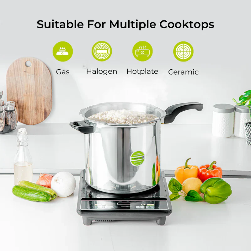 Royalford 12L Induction Pressure Cooker RF11645 | Strong Virgin Aluminium Body| Improved Pressure Regulator|  Multi-Safety System| Free Gasket & 2-Year Warranty - Image 2