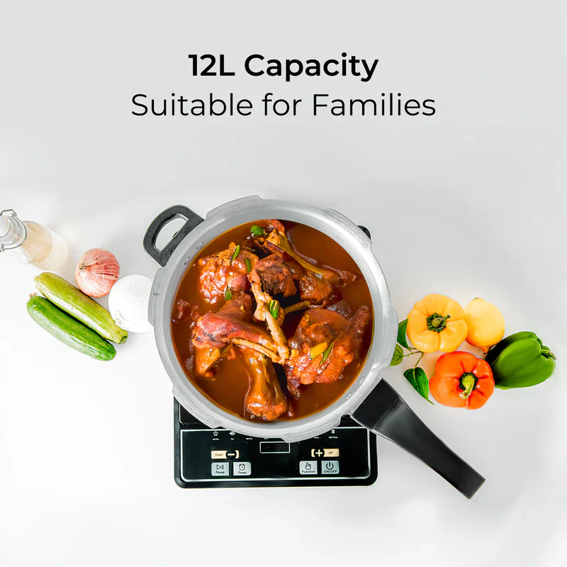 Royalford 12L Induction Pressure Cooker RF11645 | Strong Virgin Aluminium Body| Improved Pressure Regulator|  Multi-Safety System| Free Gasket & 2-Year Warranty - Image 5