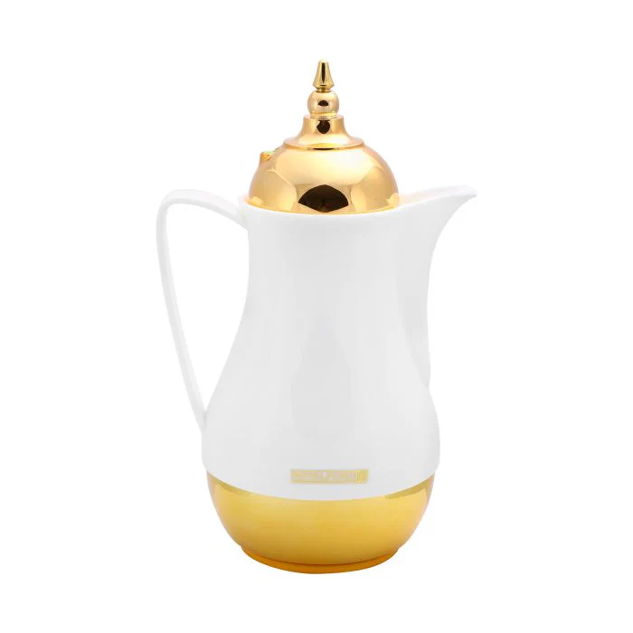 Royalford 1L 2 Pieces Vacuum Flask -Double Wall Large Drink Jug with Comfortable Handles & Lid | Juice Jug Water Pitcher Juice Cold Tea Milk Bottle Pot Container for Restaurants Home (White & Gold) - Image 3